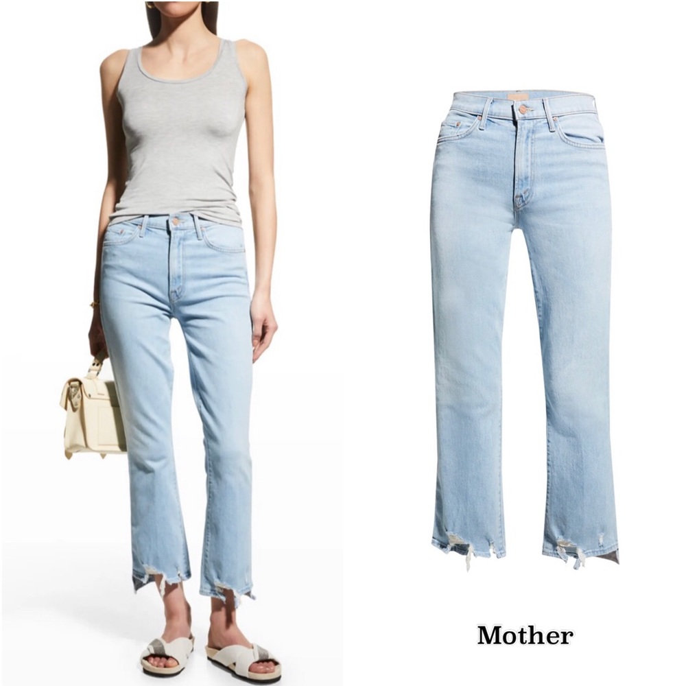 Mother The Insider Crop Step Chew Distressed Bootcut Ankle Jeans